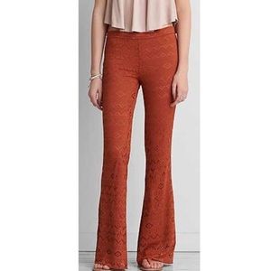 American Eagle Crochet Flare Leg Pull On Pants Burnt Orange Boho Festival